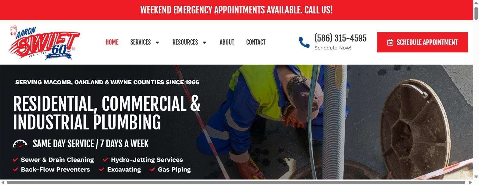 Aaron Swift Plumbing website