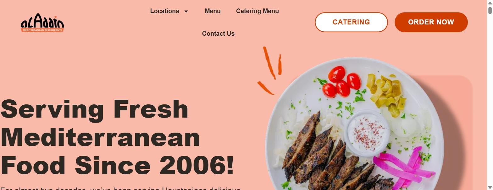 Aladdin Mediterranean Houston website