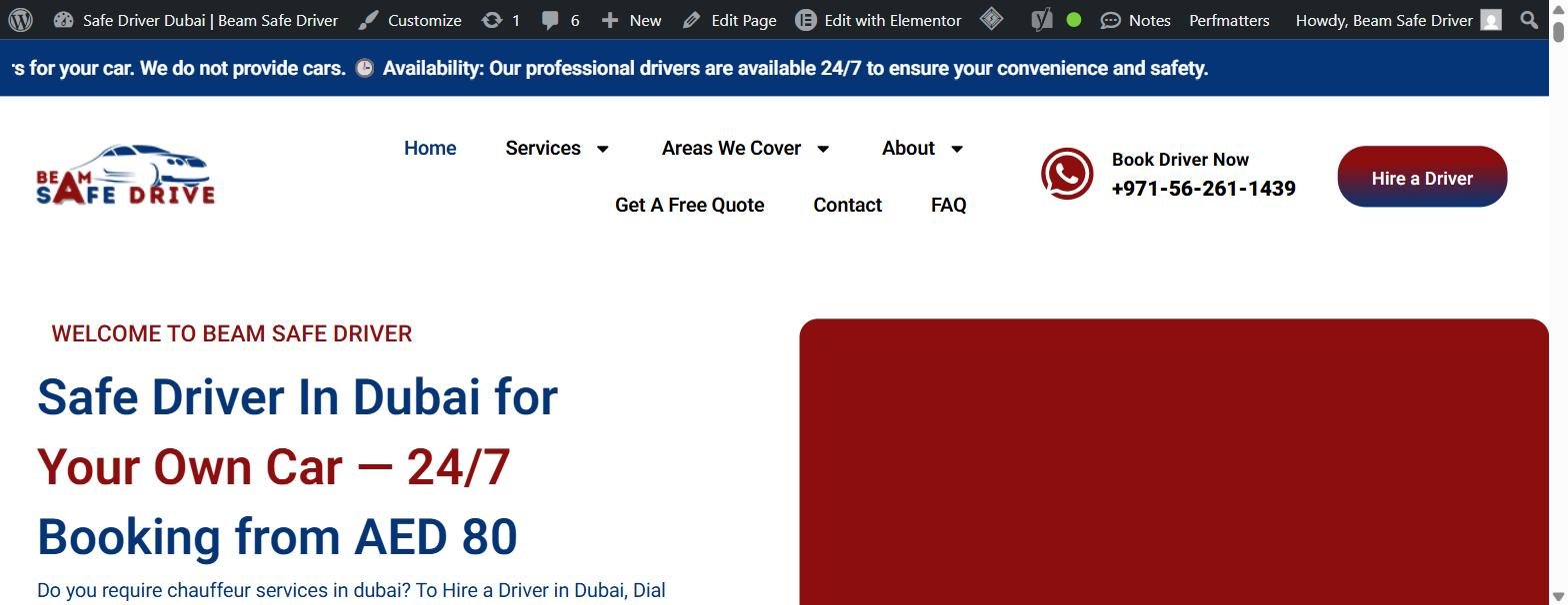 Beam Safe Driver Dubai website — local SEO services project by RankTheBrand