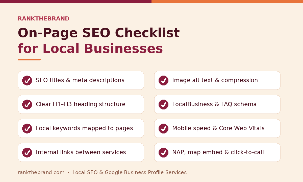 On-page SEO checklist a local SEO specialist follows for local business websites